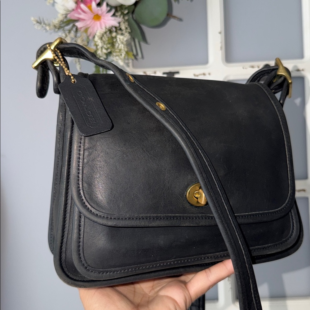 Coach Vintage RAMBLER’S LEGACY 9061 BLACK Leather Crossbody BAG 🎀🎀🎀